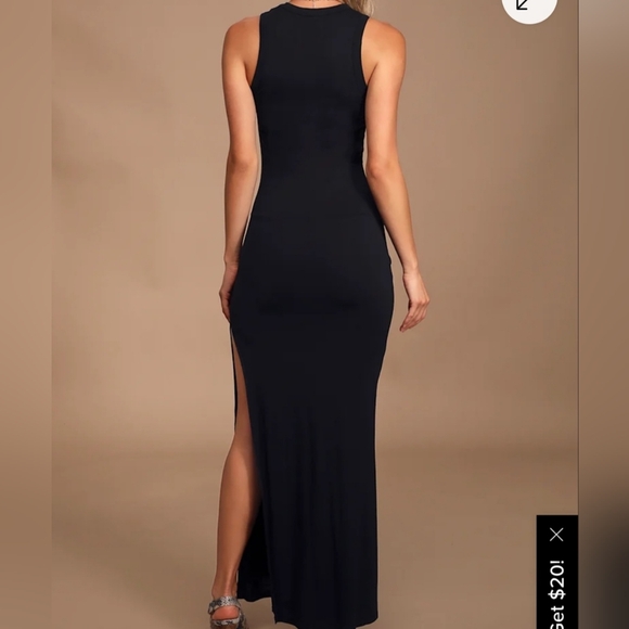 Lulus Shield And Sword Black Sleeveless Maxi Dress W/ Pockets Jersey Knit Sz L - Picture 10 of 11